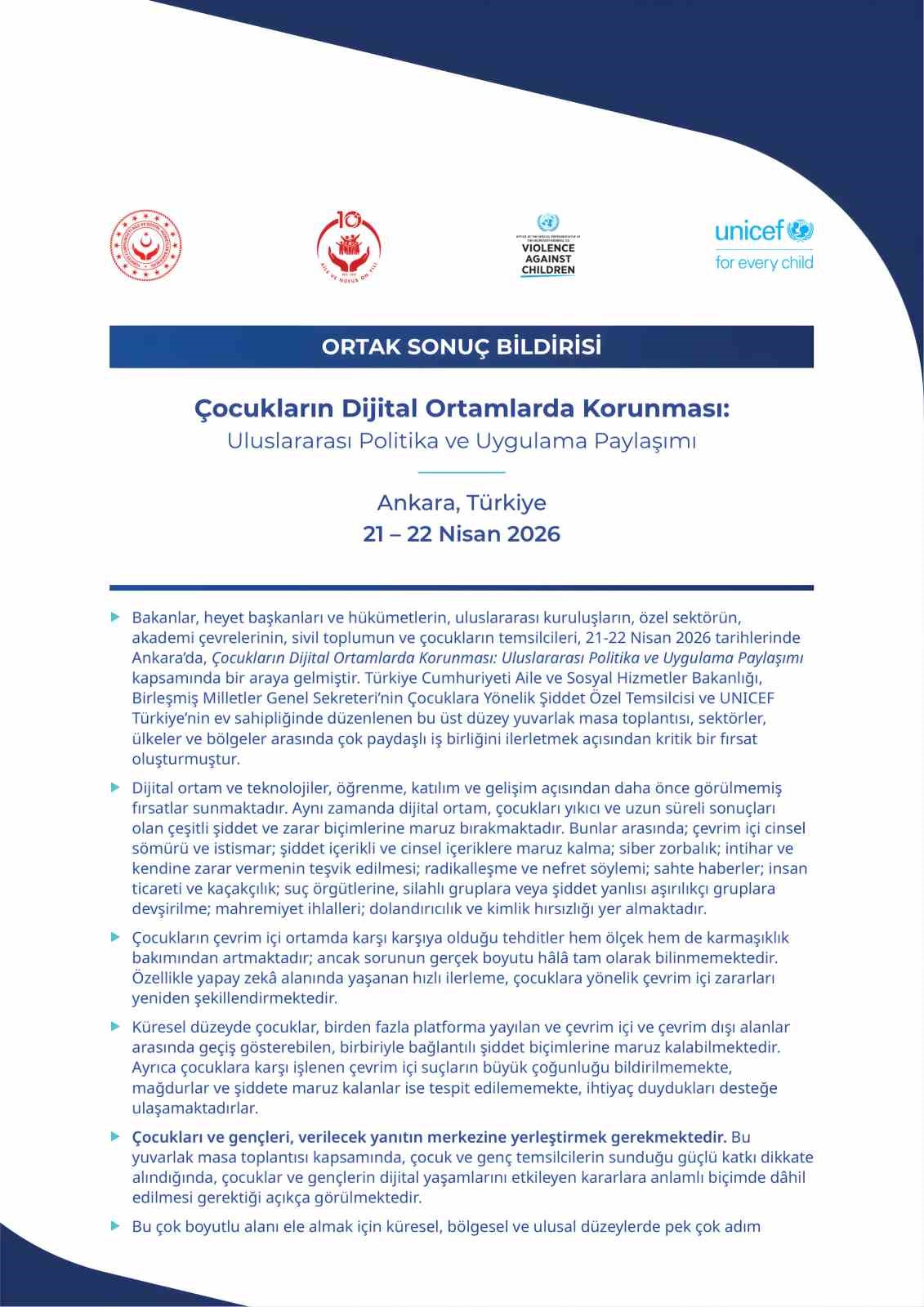 ‘Çocukların Dijital Ortamlarda Korunması: Uluslararası Politika ve Uygulama Paylaşımı’nın ortak sonuç bildirisi yayımlandı
?v=1