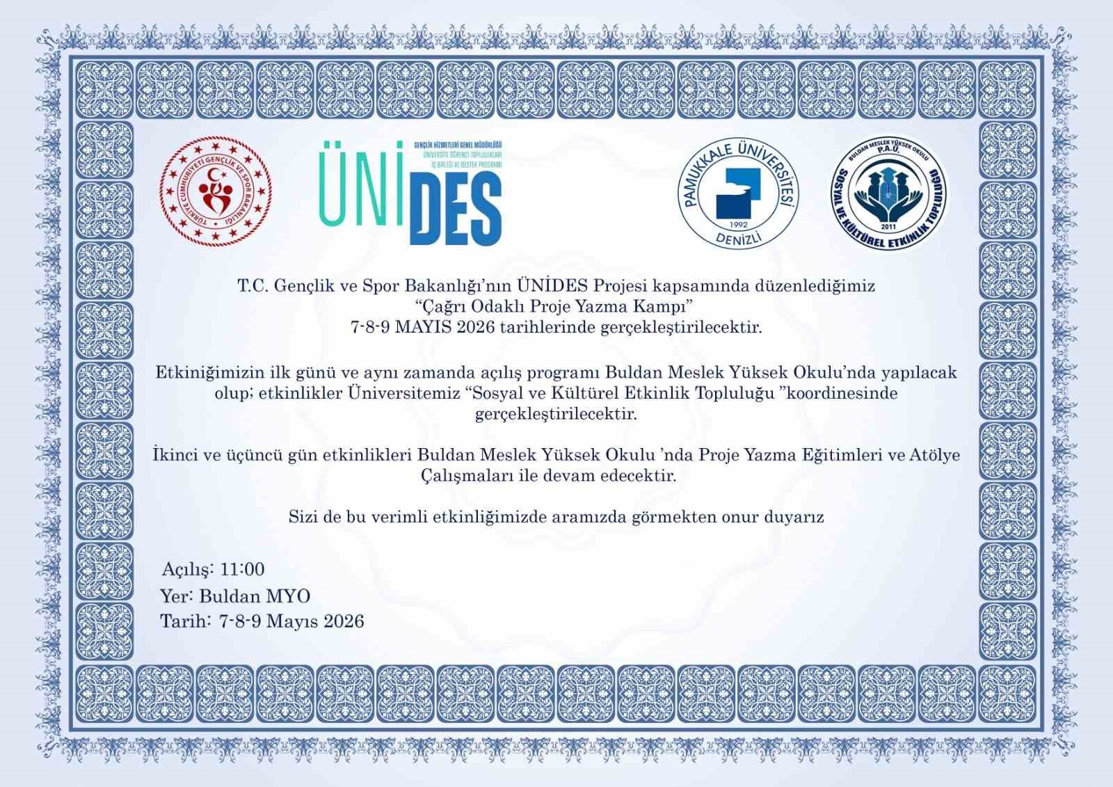 Buldan MYO ’Çağrı Odaklı Proje Yazma Kampı  projesine ev sahipliği yapacak
?v=1