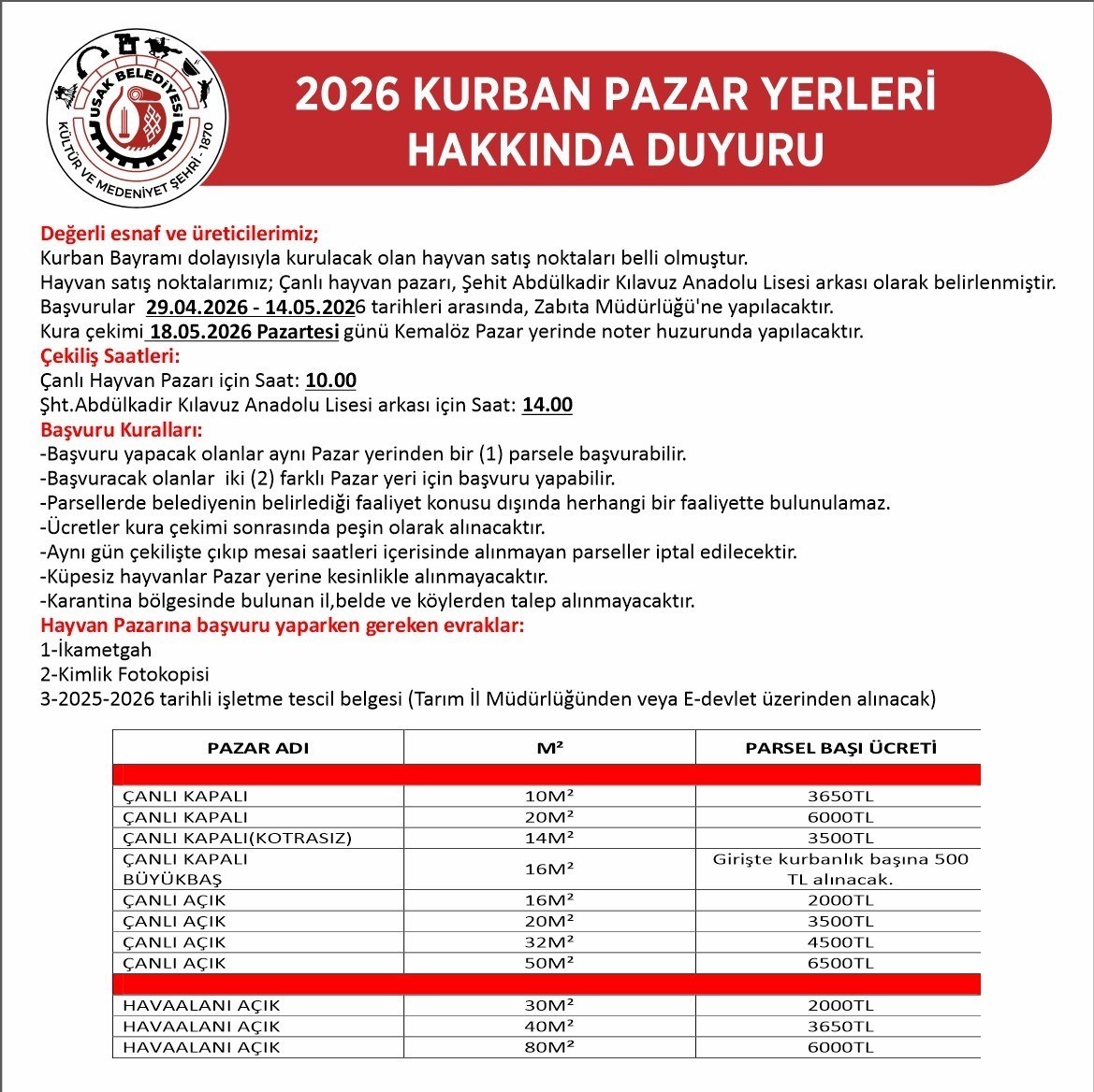 Uşak’ta kurban satış yerleri belli oldu
?v=1