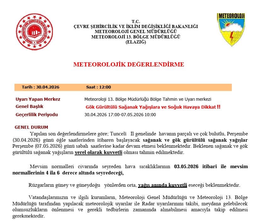 Tunceli için sağanak yağış uyarısı
?v=1