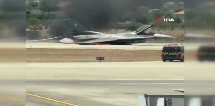 Yunanistan’da Acil İniş Yapan F-16 Savaş Uçağı Alev Aldı