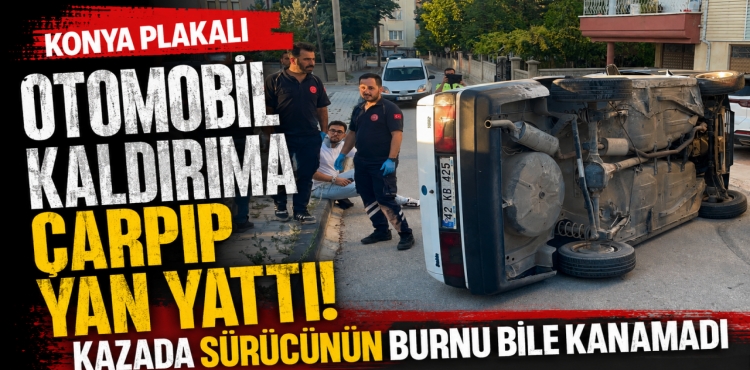 Konya Plakalı Otomobil Kaldırıma Çarpıp Yan Yattı Kazada Sürücünün Burnu Bile Kanamadı?v=1