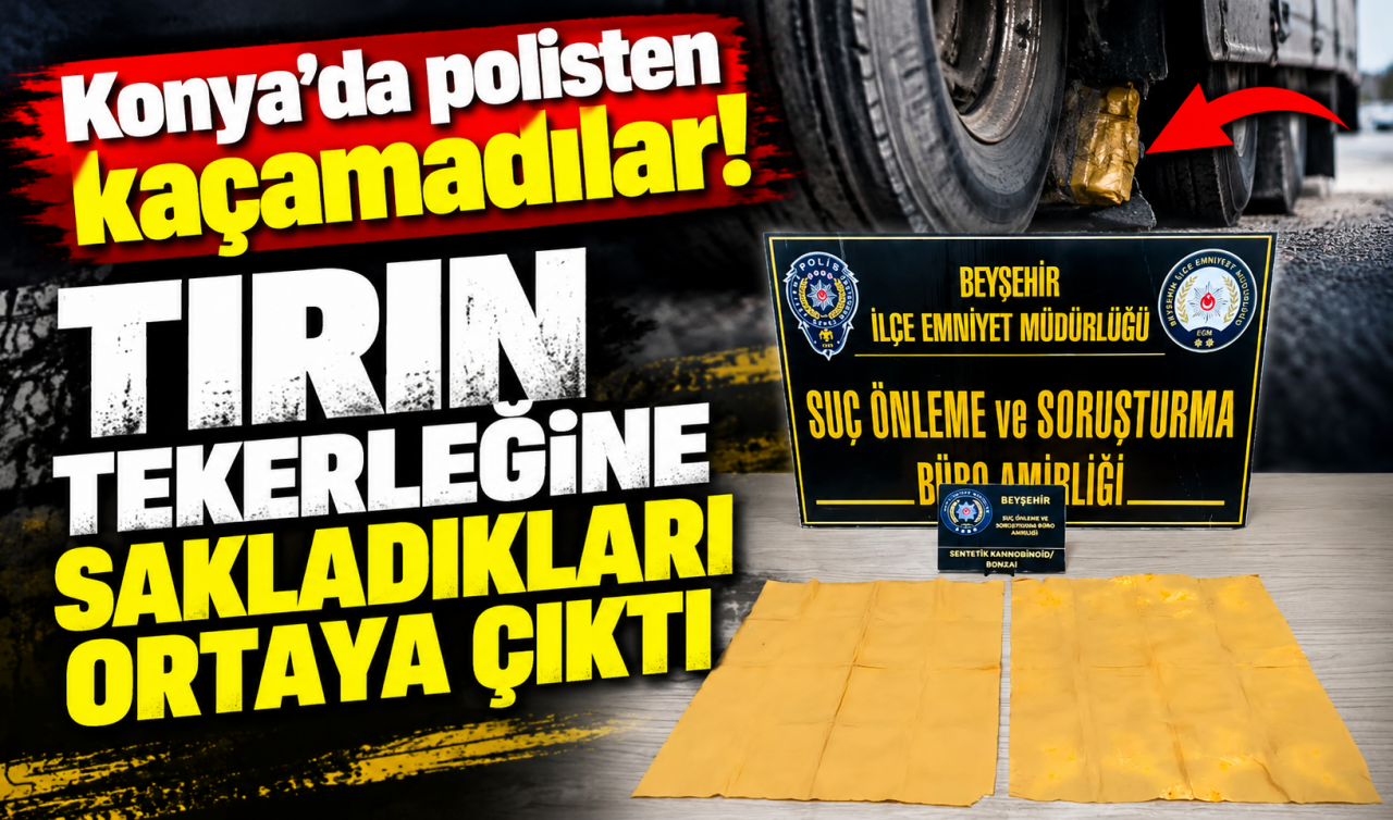 Konya'da Polisten Kaçamadılar Tırın Tekerleğine Sakladıkları Ortaya Çıktı